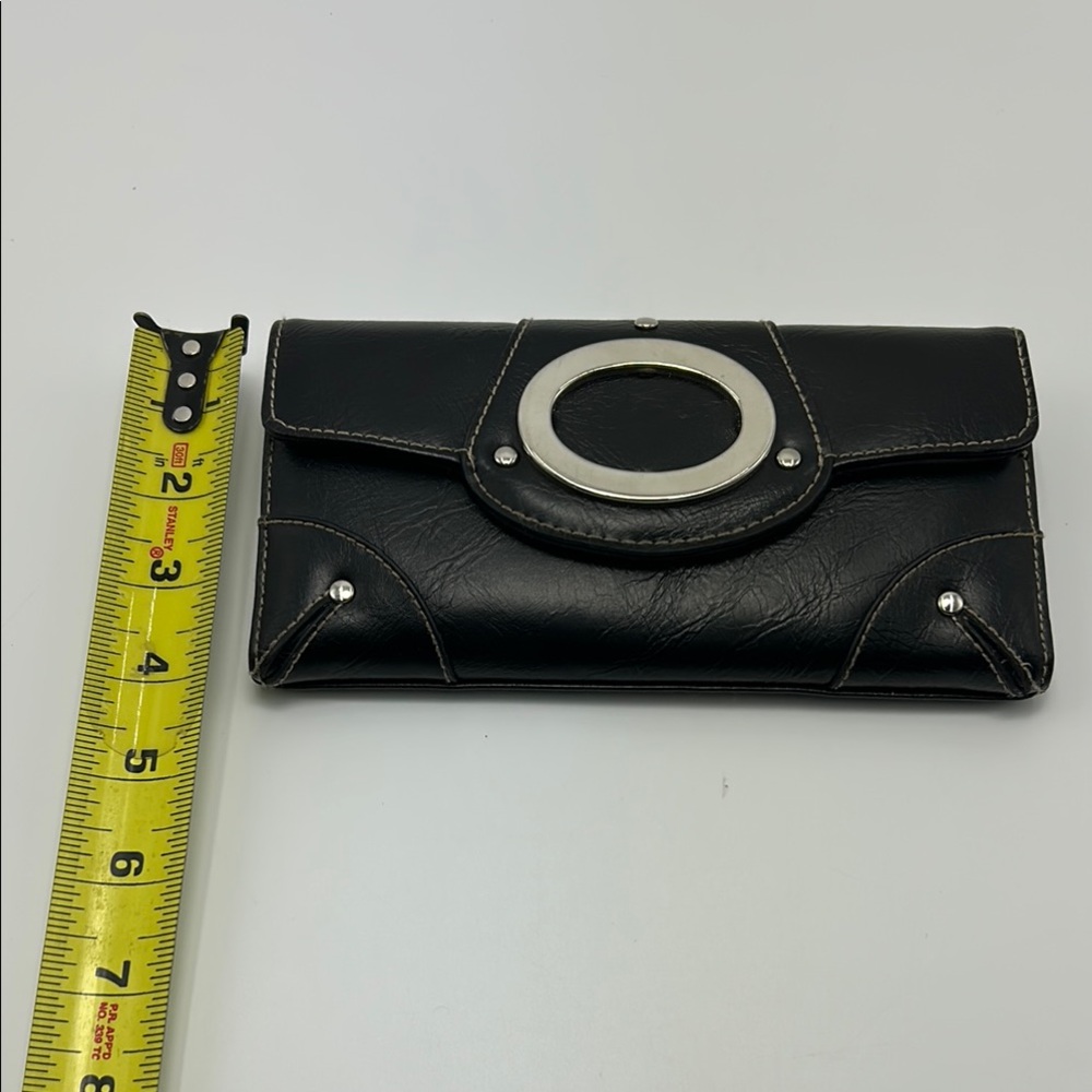 Women's Trifold Wallet Clutch Black with Silver & Stitch Details Casual - Picture 3 of 13